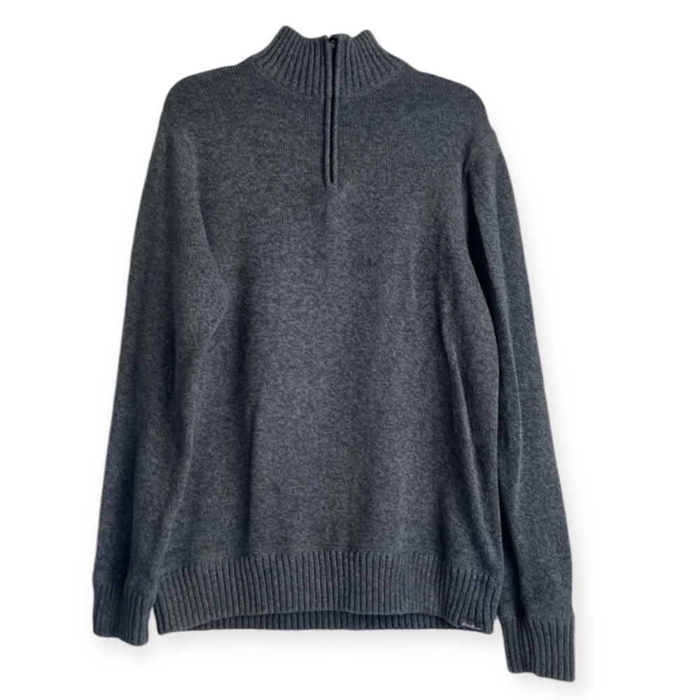 Eddie Bauer 1/4 Zip Men’s Gray Pullover Knitted 100% Cotton Sweater - Medium